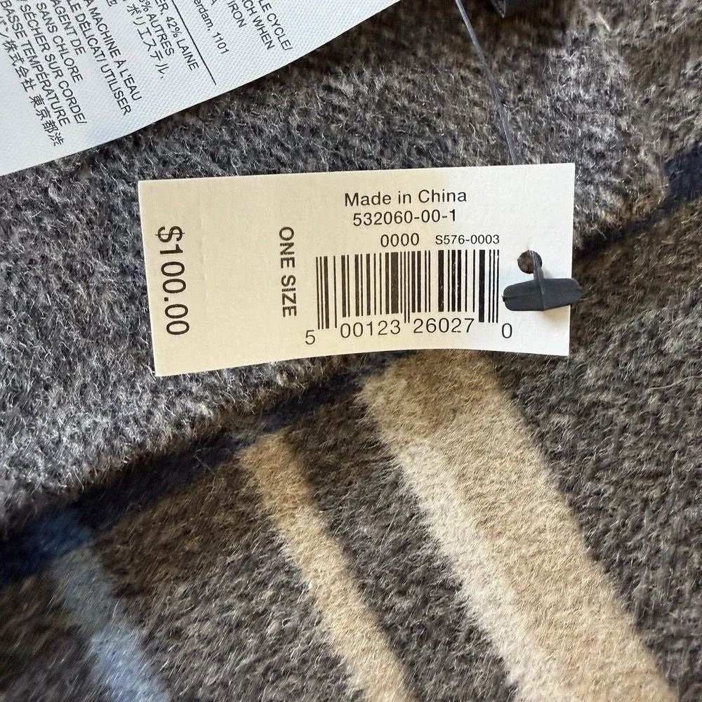 New Banana Republic Plaid Double Faced Scarf Polyester Wool Grey Glen‎ Plaid